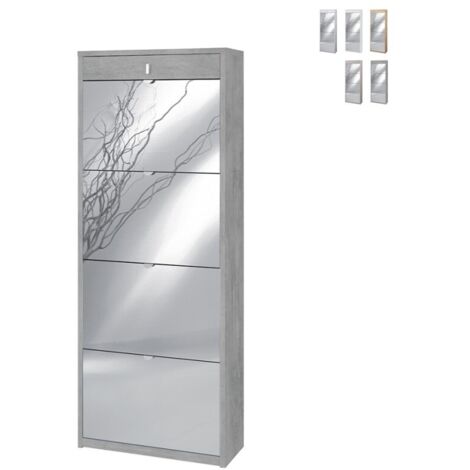 Scarpiera 4 Ante Specchio e 1 Cassetto 63L x 29P x h164 – Finitura Cemento – Sarmog