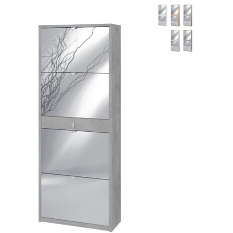 Scarpiera 4 Ante Specchio e 1 Cassetto 63L x 29P x h164 – Finitura Cemento – Sarmog