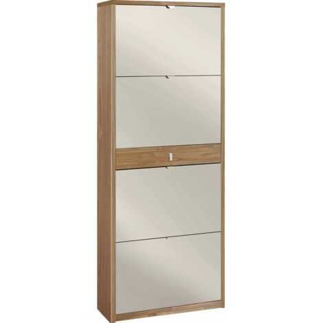 Scarpiera 4 Ante Specchio e 1 Cassetto 63L x 29P x h164 – Finitura Legno Noce Stelvio Noce – Sarmog