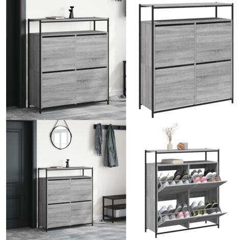 Scarpiera 4 Cassetti Ribaltabili Grigio Sonoma 100x34x112 cm - Cassetti ribaltabili - Scarpiera con cassetti