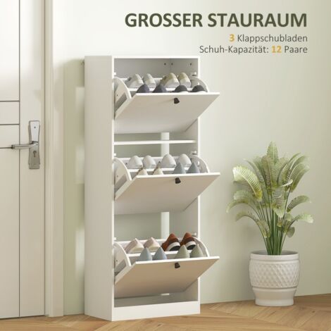 Scarpiera 47x26x120 cm - scaffale per scarpe con divisorio regolabile, 3 ante - bianco