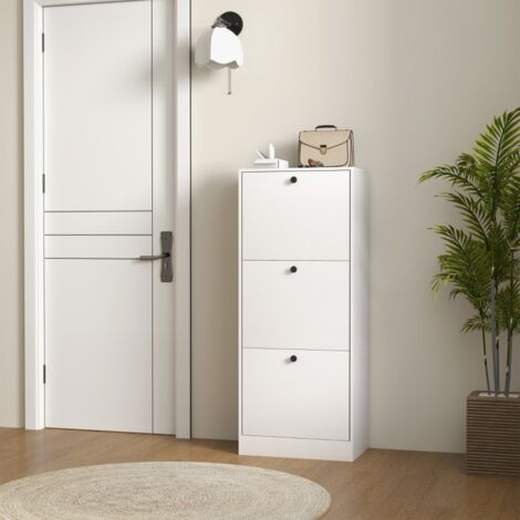 Scarpiera 47x28x115 cm - 3 ante - ripiano per scarpe con divisorio regolabile - bianco