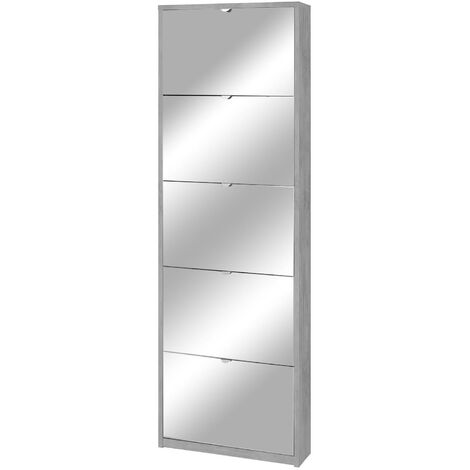 Scarpiera 5 Ante con Specchio 63x190x18 cm Cemento