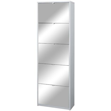 Scarpiera 5 Ante con Specchio 63x190x29 cm Bianco Fiammato
