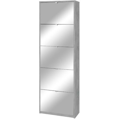 Scarpiera 5 Ante con Specchio 63x190x29 cm Cemento
