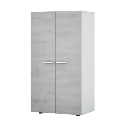 Scarpiera 55x36x103 cm bianco opaco e cemento con 2 ante - Pechino
