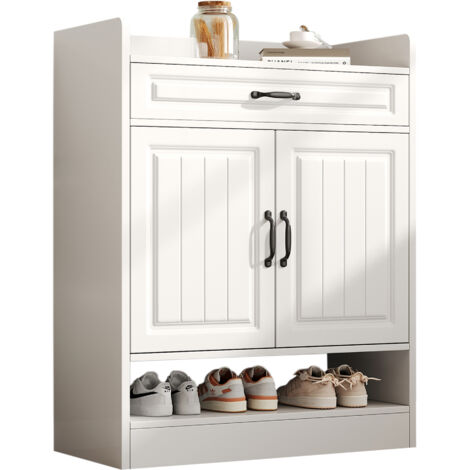Scarpiera 75x36x95.5 cm, 3 Scomparti e 1 Cassetto, Ripiani Regolabili, Pannello Truciolare Bianco, per Corridoio