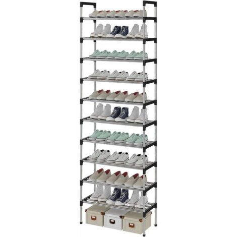 Scarpiera a 10 ripiani, organizer per scarpe, porta scarpe, design molto robusto, per 30 paia di scarpe, 56 x 30 x 170 cm, per corridoio, camera da letto (argento)