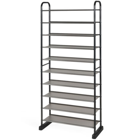 Scarpiera a 10 ripiani rimovibili con struttura in metallo, Organizzatore per scarpe da 50 paia Nero 66x29x152cm