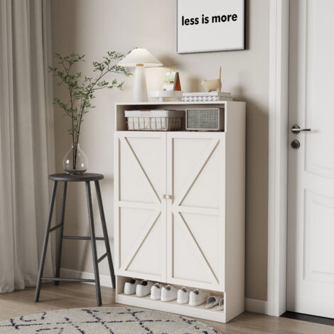 Scarpiera a 2 ante, 8 ripiani, ampio spazio per l'ingresso, MDF + truciolato, bianco