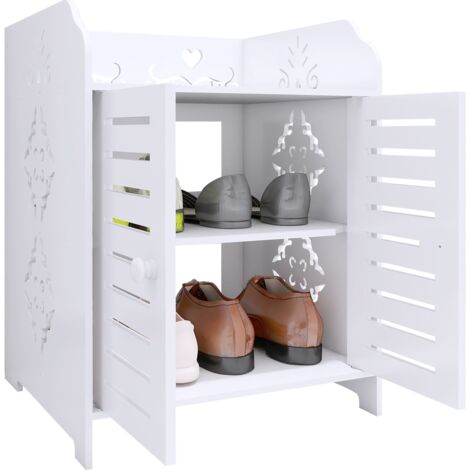 Scarpiera a 2 ripiani con 2 ante, scarpiera per ingresso, mobiletto portaoggetti, per corridoio, bagno, 40x35x53 cm, bianco