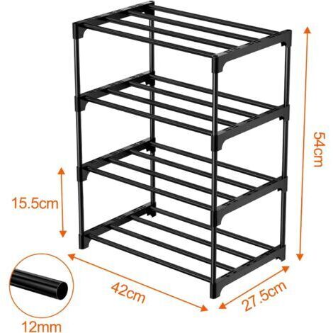 Scarpiera a 4 ripiani, mobiletto porta scarpe impilabile in metallo, contenitore per 8 paia di scarpe, scarpiera per ingresso, soggiorno, camera da letto, spogliatoio, corridoio (nero)