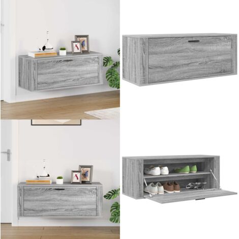 Scarpiera a Muro Grigio Sonoma 100x35x38cm in Legno Multistrato - Scarpiera in legno - Scarpiera moderna