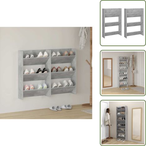 Scarpiera a parete - vidaXL Scarpiere Muro 2pz Grigio Cemento 60x18x90cm Legno Multistrato -