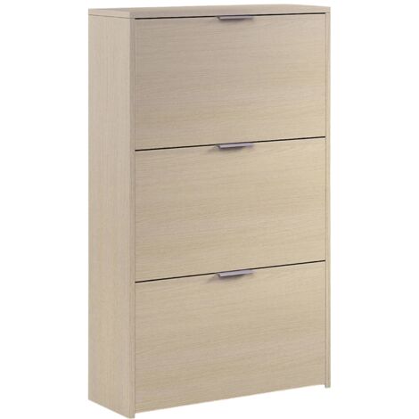 Scarpiera a tre ante con apertura a ribalta, colore rovere, cm 60 x 113 x 22.
