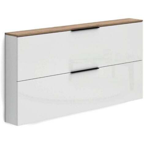 Scarpiera Achiko, Mobile Portascarpe 12 Paia, 4 Vani Made in Italy, 19x160x80h cm Bianco Lucido