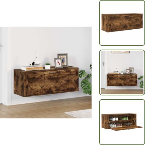 Scarpiera anta - vidaXL Scarpiera a Muro rovere fumo 100x35x38cm in Legno Multistrato - Scarpiera con scomparti