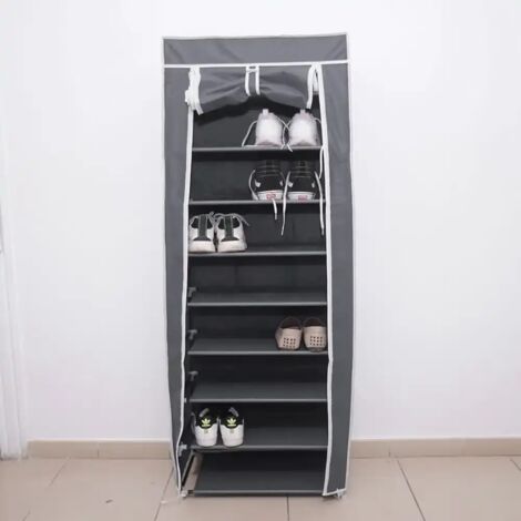 Scarpiera Armadio 9 Ripiani in TNT con Struttura in Metallo 61x30xh160cm Grigio