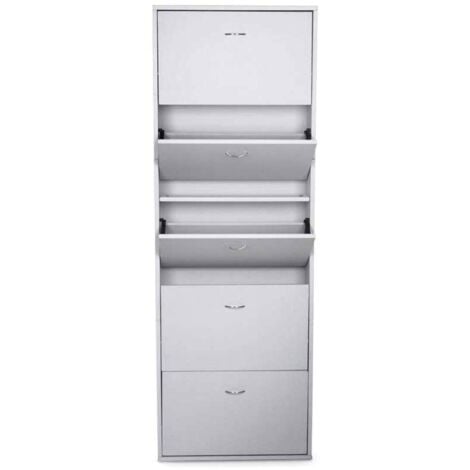 Scarpiera, Armadio portascarpe a 5 ante a ribalta, Scarpiera alta da ingresso, Scarpiera moderna, cm 70x17h180, Bianco lucido