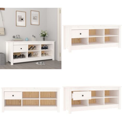 Scarpiera Bianca 110x38x45,5 cm in Legno Massello di Pino - Scarpiera da interno - Scarpiera in pino