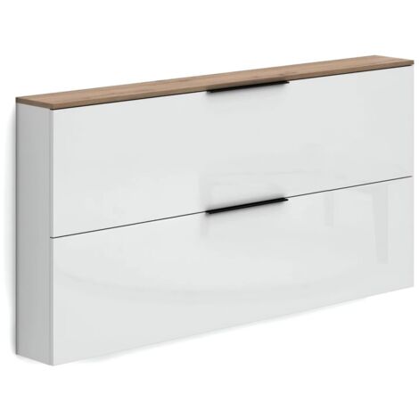 Scarpiera Bianca 2 Ante 160x19x80 cm con Top in Rovere