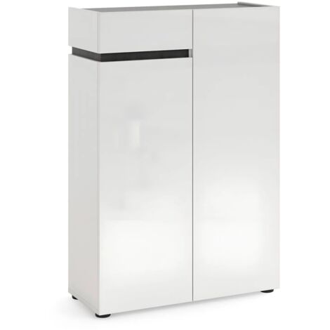 Scarpiera Bianca 80x34x115 cm 2 Ante e Cassetto Soft-Close