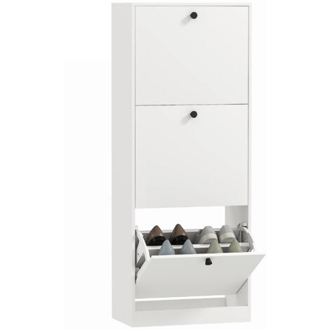 Scarpiera bianca con 3 cassetti, capiente (12 paia), compatta e funzionale, ideale per l'ingresso, per mantenerlo pulito e ordinato.