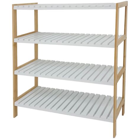 scarpiera bianca in bamboo e legno, 70x26x75 cm