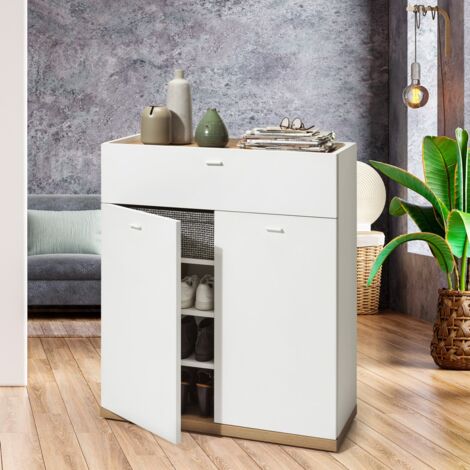 Scarpiera Bianca Multiuso Con Cassetto Base In Rovere 16 Scarpe Ludo