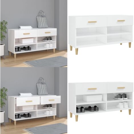 Scarpiera Bianco Lucido 102x35x55 cm in Legno Multistrato - Scarpiera da interno - Scarpiera per scarpe