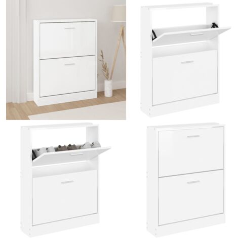 Scarpiera Bianco Lucido 59x17x81 cm in Legno Multistrato - Scarpiera moderna - Scarpiera da ingresso