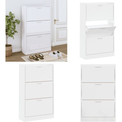 Scarpiera Bianco Lucido 63x24x103 cm in Legno Multistrato - Scarpiera moderna - Scarpiera da ingresso