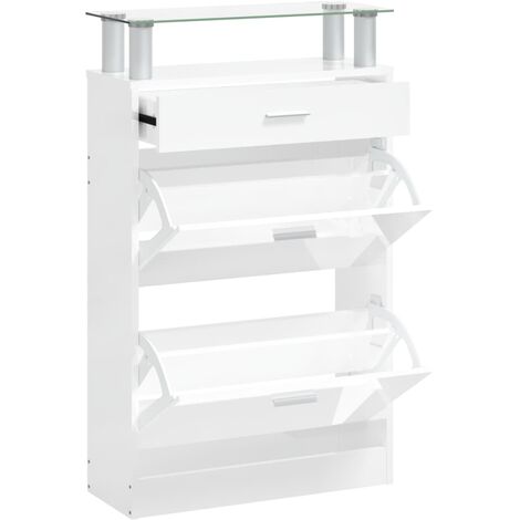 Scarpiera Bianco Lucido 63x24x104 cm in Legno Multistrato vidaXL