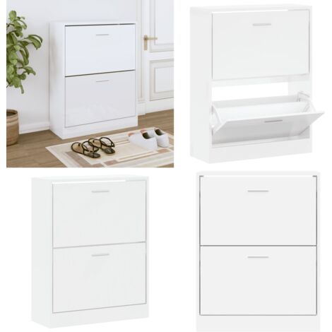 Scarpiera Bianco Lucido 63x24x81 cm in Legno Multistrato - Scarpiera moderna - Scarpiera da ingresso