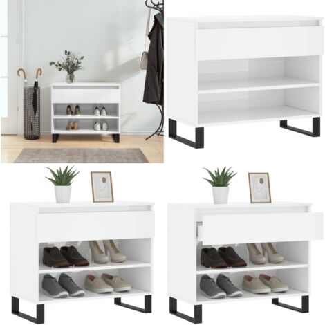 Scarpiera Bianco Lucido 70x36x60 cm in Legno Multistrato - Scarpiera per casa - Scarpiera da interno