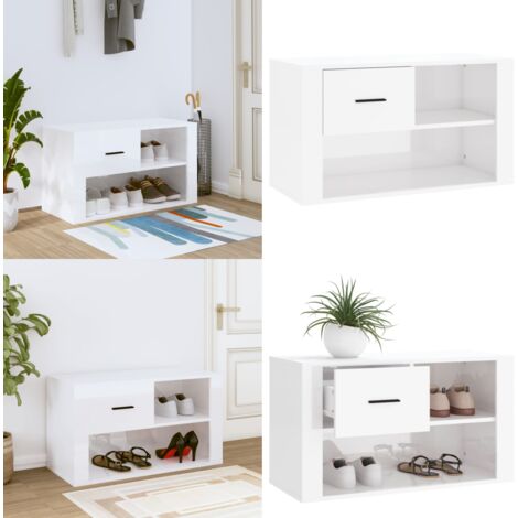 Scarpiera Bianco Lucido 80x35x45 cm in Legno Multistrato - Scarpiera in legno - Scarpiera con cassetto