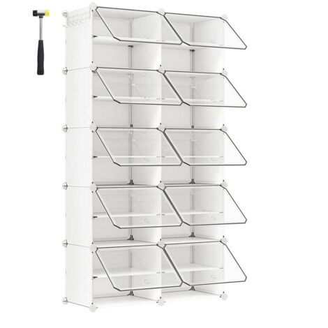 Scarpiera con 10 scomparti ripiano portaoggetti modulare scomparti da 30 x 40 x 30 cm con anta struttura in acciaio pannelli in plastica bianca 120007318
