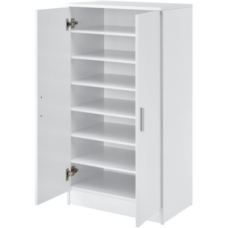 Scarpiera con 2 ante e 7 ripiani portaoggetti 108 x 55 x 35 cm MDF effetto bianco 030002837