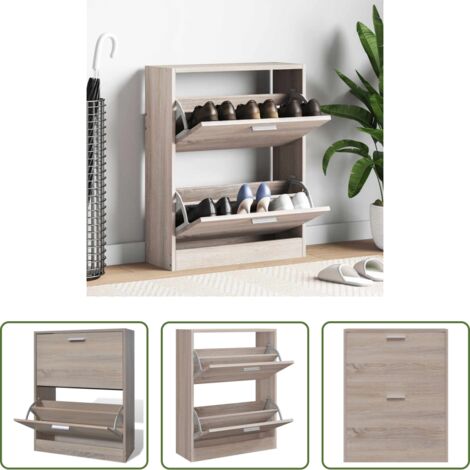 Scarpiera con 2 scomparti -  Scarpiera in Legno Effetto Rovere con 2 Scomparti