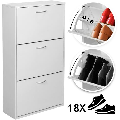 Scarpiera - con 3 Ante a Ribalta, 60 x 22 x 105 cm, per Massimo di 18 Paia di Scarpe, con Divisore, in MDF, Bianco - Mobile Port
