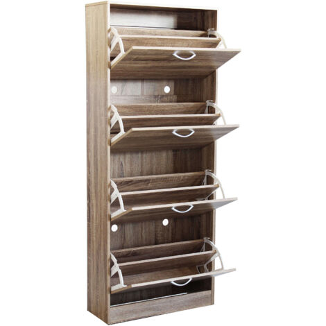 Scarpiera Con 4 Ante In Legno Di Design Porta Scarpe Di Alta Qualità, Cm 60x24x150 H Colore: Marrone