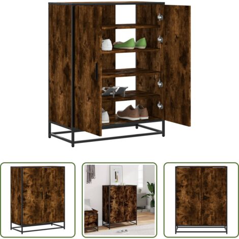 Scarpiera con ante -  Scarpiera Rovere Fumo 75x38x97,5 cm Legno Multistrato Metallo