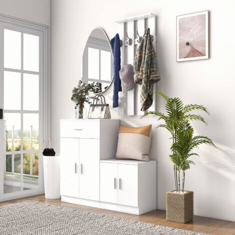 Scarpiera con Appendiabiti a Combinazione per Ingresso e Camera da Letto Legno 100x32x187cm Bianco