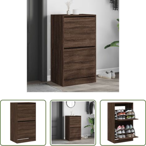 Scarpiera con cassetti ribaltabili -  Scarpiera con 2 Cassetti Ribaltabili Rovere Marrone 60x42x108cm