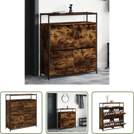 Scarpiera con cassetti ribaltabili -  Scarpiera con 4 Cassetti Ribaltabili Rovere Fumo 100x34x112 cm