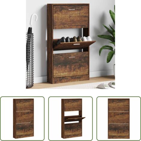 Scarpiera con cassetti -  Scarpiera Rovere Fumo 59x17x108 cm in Legno Multistrato
