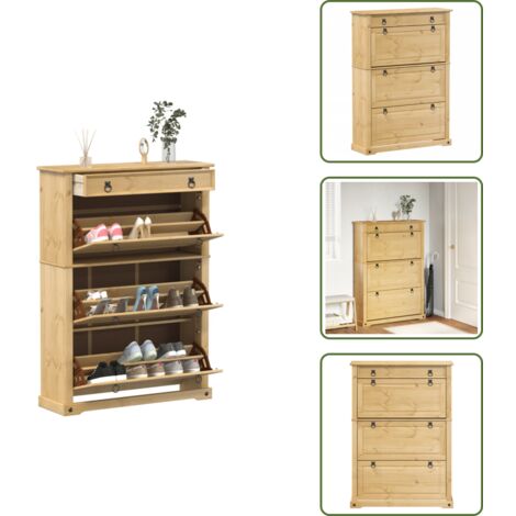 Scarpiera con cassetti - vidaXL Scarpiera Corona 99x32x138 cm in Legno Massello di Pino - Scarpiera con piano