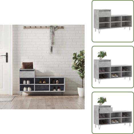 Scarpiera con cassetto - vidaXL Scarpiera Grigio Cemento 102x36x60 cm in Legno Multistrato - Scarpiera con scomparti
