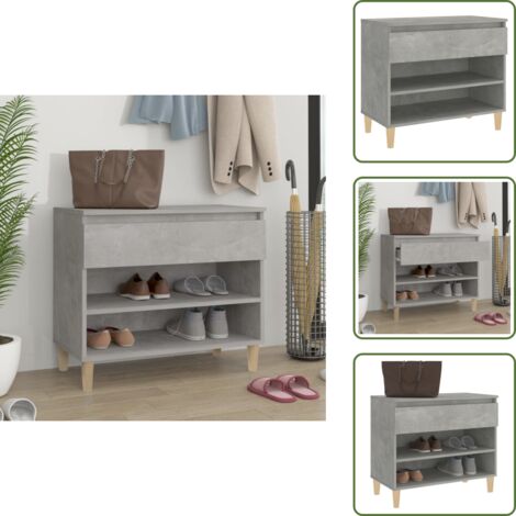 Scarpiera con cassetto - vidaXL Scarpiera Grigio Cemento 70x36x60 cm in Legno Multistrato - Scarpiera con piano decorativo