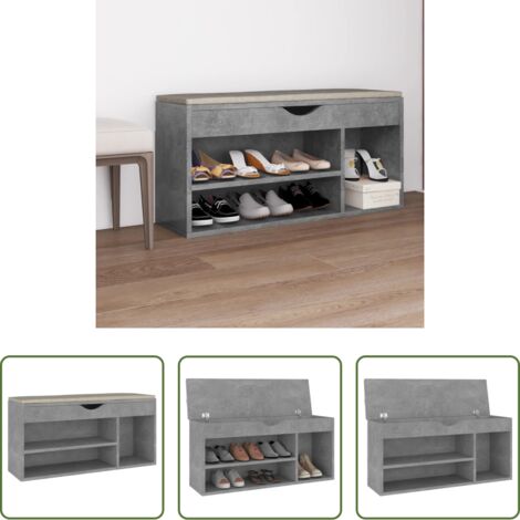 Scarpiera con cuscino -  Panca Scarpe con Cuscino Grigio Cemento 104x30x49cm Multistrato